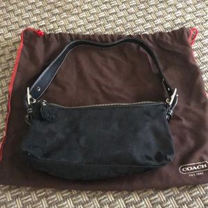 Small black coach signature print shoulder bag